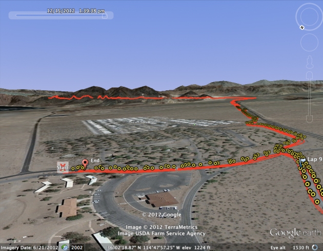 Google Earth rendering of the first / last five miles of the course.
